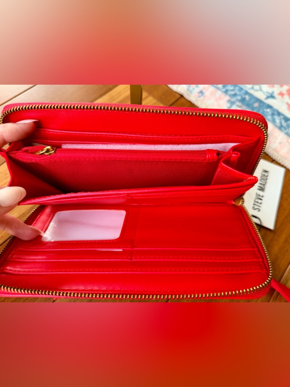 Steve Madden Straw-Textured Zip-Around Wallet Featuring Embroidered Cherries NWT - Picture 9 of 10